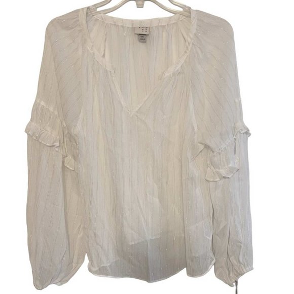 a new day Tops - A New Day Womens Metallic Striped Puff Ruffled Sleeve Top XX LARGE (909)